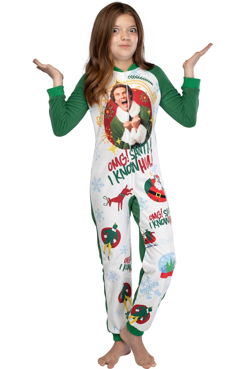 INTIMO Elf The Movie Kids' OMG Santa! I Know Him! One Piece Sleeper Pajama Union Suit For Girls Or Boys (L/XL) - Image 2